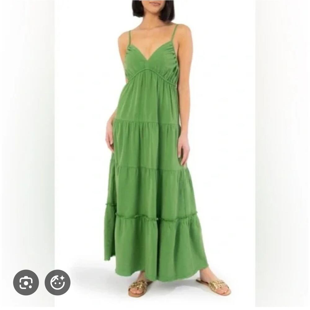 Boho Green Tiered Maxi Dress XL